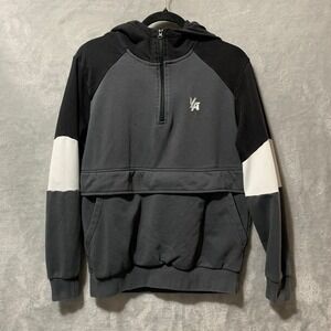 YoungLA Men's Black Gray White M 1/4 Zip Colorblock Pullover Hoodie Activewear